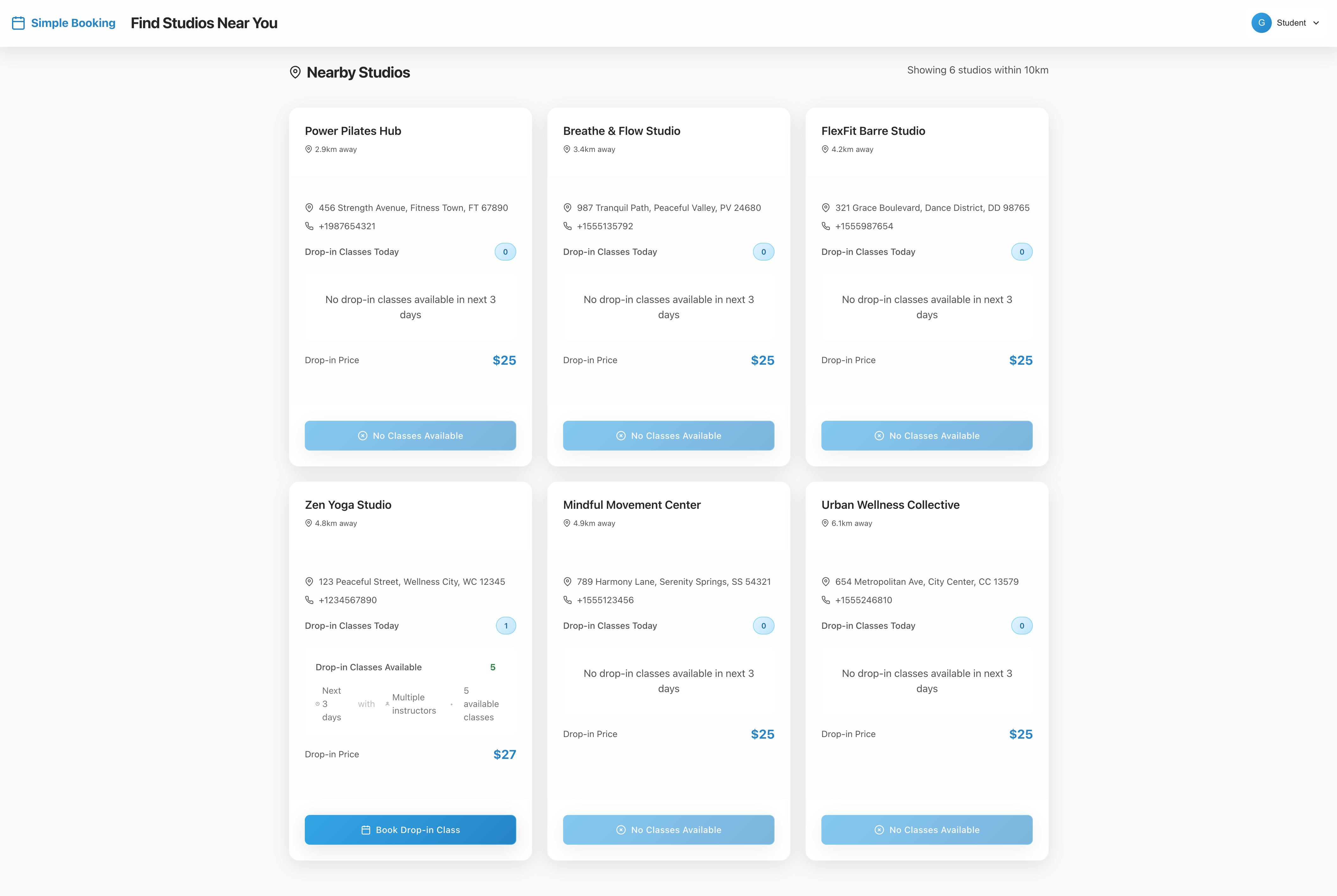 Student Panel Screenshot