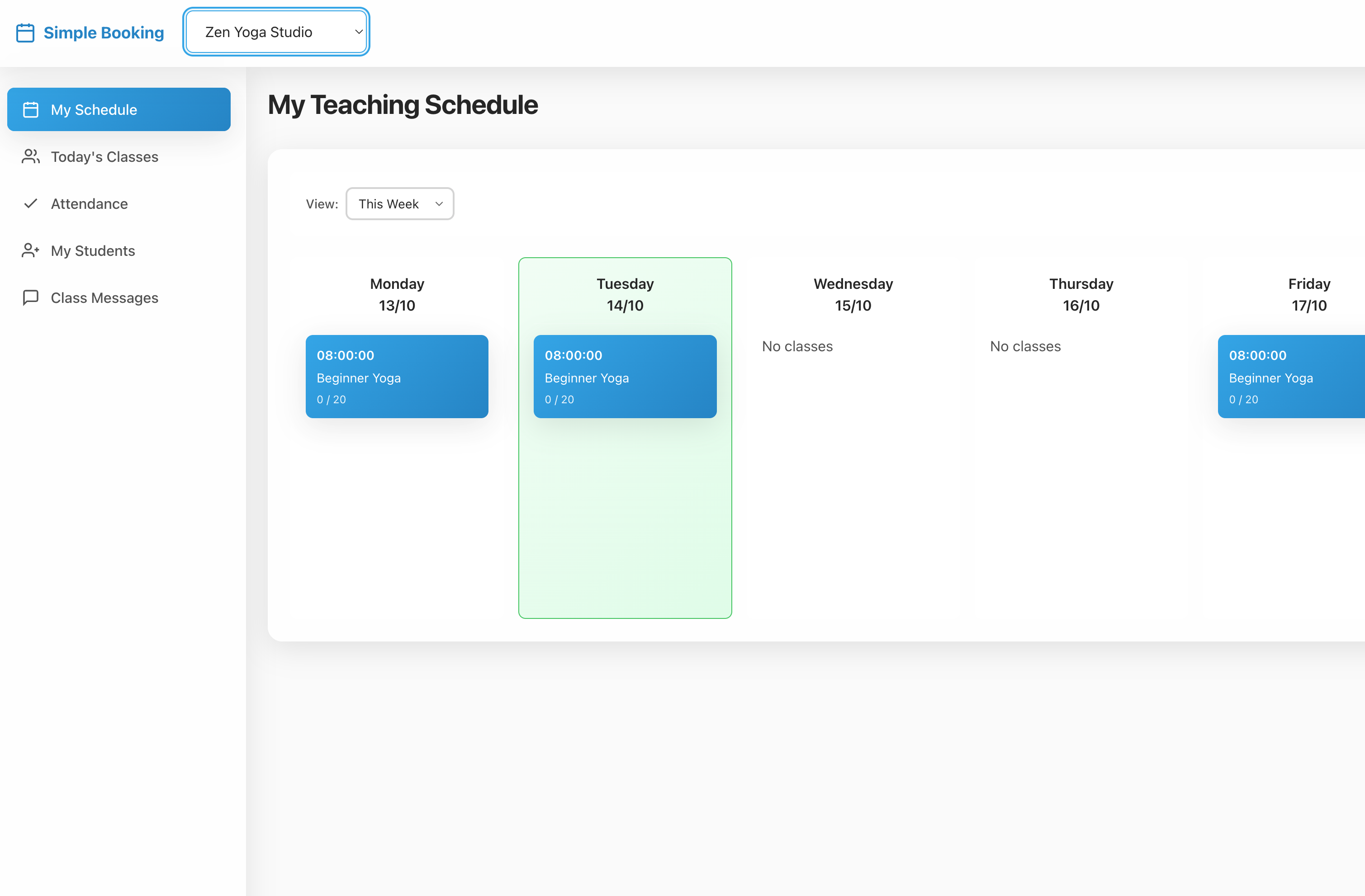 Teacher Panel Screenshot